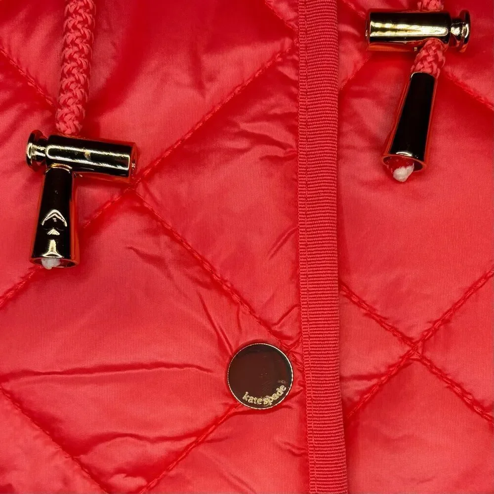 Kate Spade New York Travel Hooded Quilted Packable Puffer Jacket Coral XL NWT